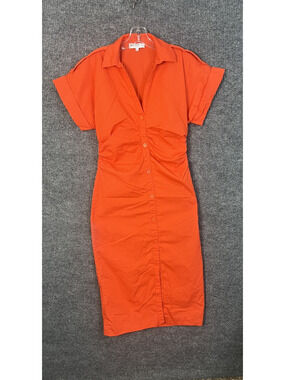 Saunders X RTR Red Ruched Shirt Dress Size 6 Button Front Short Sleeve